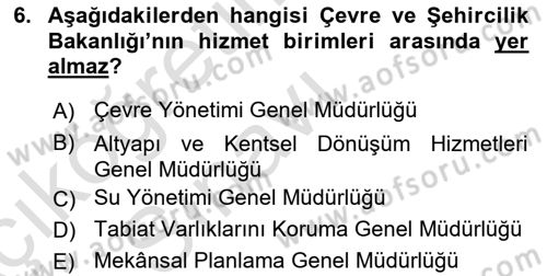 Afet Yönetimi 2 Dersi 2018 - 2019 Yılı 3 Ders Sınav Soruları 6. Soru