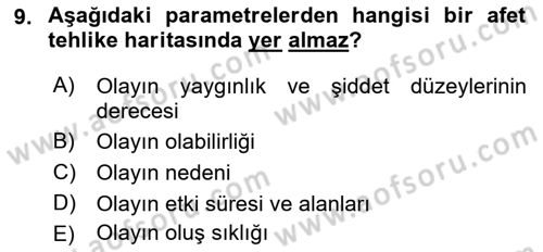 Temel Afet Bilgisi Dersi 2022 - 2023 Yılı (Vize) Ara Sınav Soruları 9. Soru