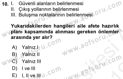 Afet Yönetimi 1 Dersi 2018 - 2019 Yılı (Final) Dönem Sonu Sınav Soruları 10. Soru