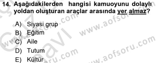Acil Durum ve Afet Farkındalık Eğitimi Dersi 2017 - 2018 Yılı (Vize) Ara Sınav Soruları 14. Soru