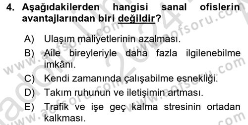 Büro Teknolojileri Dersi 2024 - 2025 Yılı (Vize) Ara Sınav Soruları 4. Soru