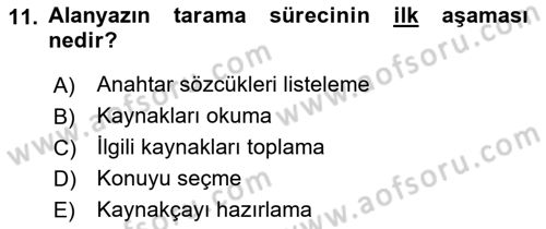 Sosyal Bilimlerde Araştırma Yöntemleri Dersi 2021 - 2022 Yılı (Vize) Ara Sınav Soruları 11. Soru
