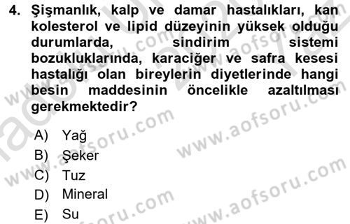 Beslenmenin Temel İlkeleri Dersi 2020 - 2021 Yılı Yaz Okulu Sınav Soruları 4. Soru