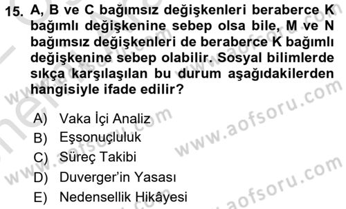 Uluslararası İlişkilerde Araştırma Yöntemleri Dersi 2021 - 2022 Yılı (Vize) Ara Sınav Soruları 15. Soru