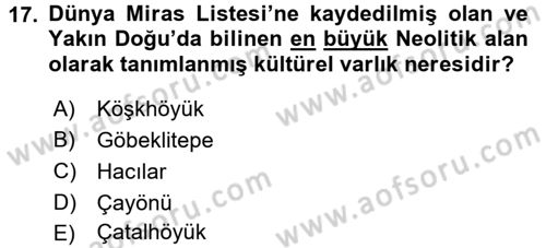 Arkeolojik Alan Yönetimi Dersi 2016 - 2017 Yılı (Final) Dönem Sonu Sınav Soruları 17. Soru