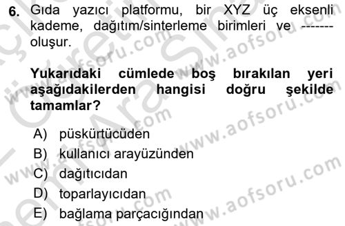 Gastronomi Ve Sürdürülebilirlik Dersi 2021 - 2022 Yılı (Vize) Ara Sınav Soruları 6. Soru