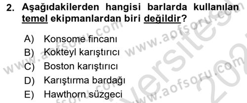 Yiyecek Ve İçecek İşletmeciliği Dersi 2024 - 2025 Yılı (Vize) Ara Sınav Soruları 2. Soru