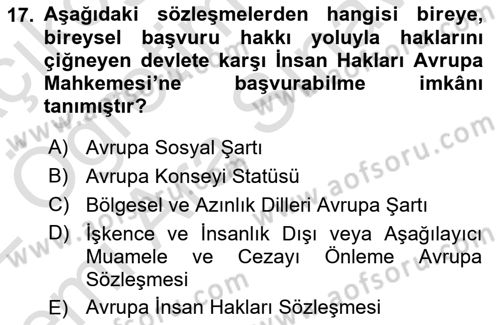 İnsan Hakları Ve Kamu Özgürlükleri Dersi 2021 - 2022 Yılı (Vize) Ara Sınav Soruları 17. Soru