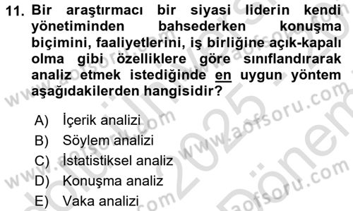 Uluslararası İlişkilerde Araştırma Yöntemleri Dersi 2025 - 2026 Yılı (Final) Dönem Sonu Sınav Soruları 11. Soru