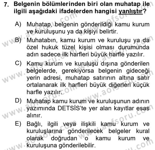 Hukuk Dili Ve Adli Yazışmalar Dersi 2015 - 2016 Yılı (Vize) Ara Sınav Soruları 7. Soru