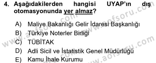 Ulusal Yargı Ağı Projesi 1 Dersi 2016 - 2017 Yılı (Vize) Ara Sınav Soruları 4. Soru