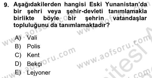Kent, Planlama ve Afet Risk Yönetimi Dersi 2022 - 2023 Yılı (Vize) Ara Sınav Soruları 9. Soru