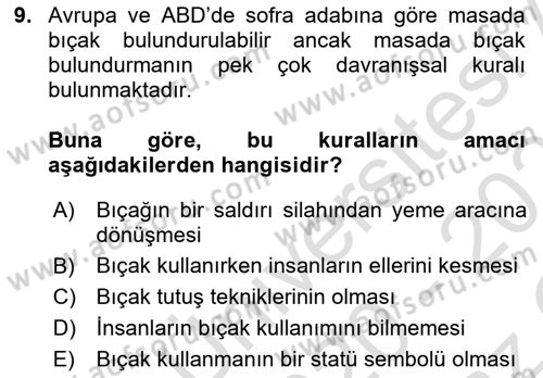 Yemek Sosyolojisi Dersi 2020 - 2021 Yılı Yaz Okulu Sınav Soruları 9. Soru