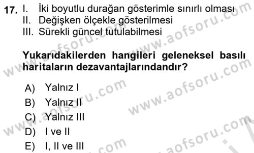 Kent, Planlama ve Afet Risk Yönetimi Dersi 2018 - 2019 Yılı 3 Ders Sınav Soruları 17. Soru