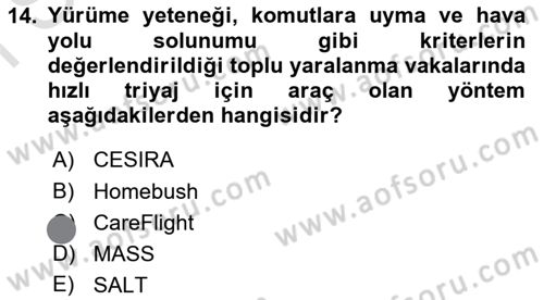 Afet Yönetiminde Sağlık Hizmetleri Dersi 2023 - 2024 Yılı (Final) Dönem Sonu Sınav Soruları 14. Soru