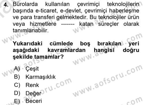 Büro Teknolojileri Dersi 2022 - 2023 Yılı (Final) Dönem Sonu Sınav Soruları 4. Soru