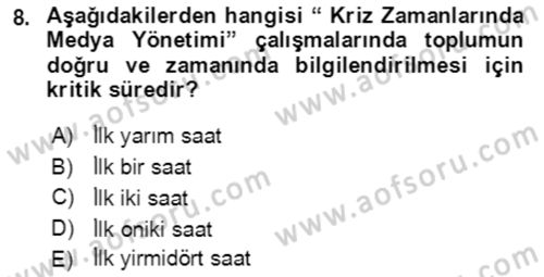 Acil Çağrı Yönetimi Dersi 2018 - 2019 Yılı (Final) Dönem Sonu Sınav Soruları 8. Soru