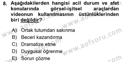 Acil Durum ve Afet Farkındalık Eğitimi Dersi 2017 - 2018 Yılı (Final) Dönem Sonu Sınav Soruları 8. Soru