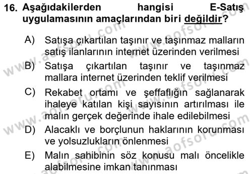 Mesleki Bilgisayar Ve Uyap Dersi 2021 - 2022 Yılı (Final) Dönem Sonu Sınav Soruları 16. Soru