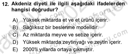 Gastronomi Ve Sürdürülebilirlik Dersi 2023 - 2024 Yılı (Final) Dönem Sonu Sınav Soruları 12. Soru