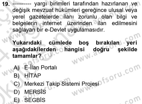 Mesleki Bilgisayar Ve Uyap Dersi 2023 - 2024 Yılı Yaz Okulu Sınav Soruları 19. Soru