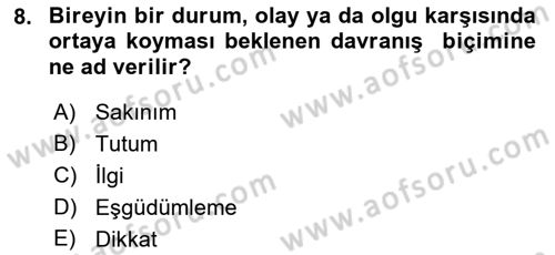 Acil Durum ve Afet Farkındalık Eğitimi Dersi 2019 - 2020 Yılı (Vize) Ara Sınav Soruları 8. Soru