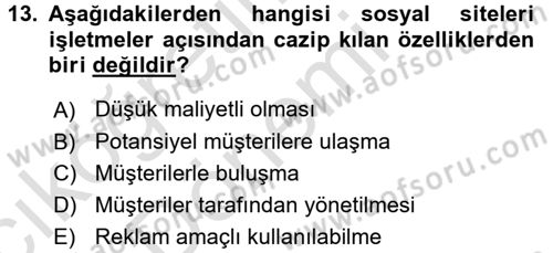 Büro Teknolojileri Dersi 2016 - 2017 Yılı (Vize) Ara Sınav Soruları 13. Soru