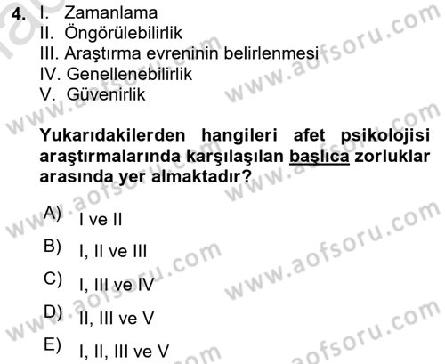 Afet Psikolojisi ve Sosyolojisi Dersi 2020 - 2021 Yılı Yaz Okulu Sınav Soruları 4. Soru