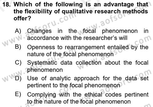 Research Methods Dersi 2018 - 2019 Yılı (Vize) Ara Sınav Soruları 18. Soru