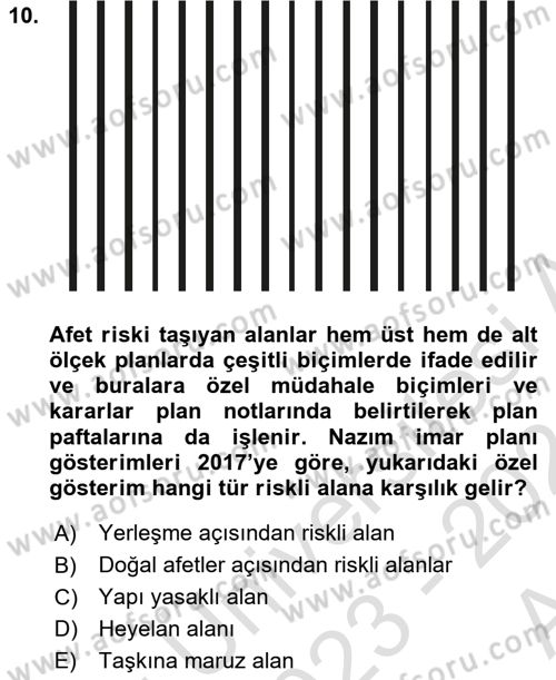 Kent, Planlama ve Afet Risk Yönetimi Dersi 2023 - 2024 Yılı (Vize) Ara Sınav Soruları 10. Soru