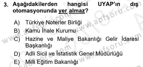 Ulusal Yargı Ağı Projesi 1 Dersi 2018 - 2019 Yılı (Vize) Ara Sınav Soruları 3. Soru