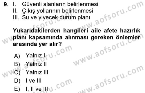 Afet Yönetimi 1 Dersi 2019 - 2020 Yılı (Final) Dönem Sonu Sınav Soruları 9. Soru