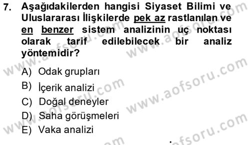 Uluslararası İlişkilerde Araştırma Yöntemleri Dersi 2014 - 2015 Yılı (Final) Dönem Sonu Sınav Soruları 7. Soru