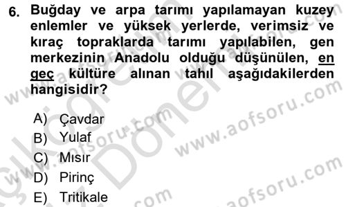 Gıda Coğrafyası Dersi 2021 - 2022 Yılı (Vize) Ara Sınav Soruları 6. Soru