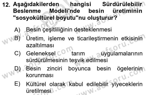 Gastronomi Ve Sürdürülebilirlik Dersi 2024 - 2025 Yılı (Final) Dönem Sonu Sınav Soruları 12. Soru