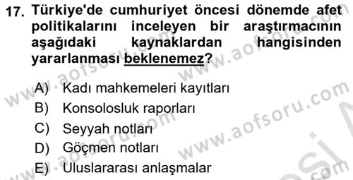 Afet Yönetimi 2 Dersi 2021 - 2022 Yılı (Final) Dönem Sonu Sınav Soruları 17. Soru