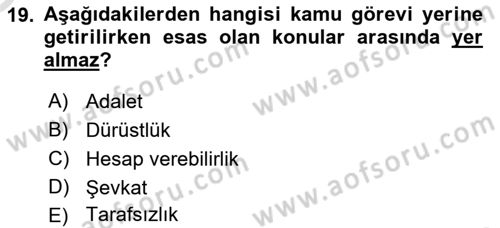 Arama Kurtarma Bilgisi ve Etik Değerler Dersi 2021 - 2022 Yılı Yaz Okulu Sınav Soruları 19. Soru