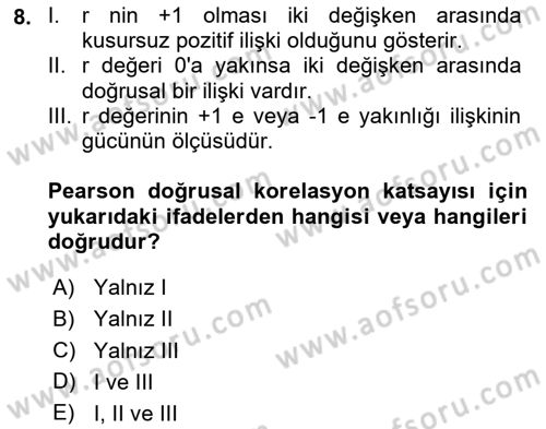 Veri Analizi Ve Değerlendirme Dersi 2024 - 2025 Yılı (Vize) Ara Sınav Soruları 8. Soru