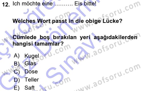 Almanca 1 Dersi 2015 - 2016 Yılı (Final) Dönem Sonu Sınav Soruları 12. Soru