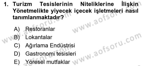 Yiyecek Ve İçecek İşletmeciliği Dersi 2024 - 2025 Yılı (Final) Dönem Sonu Sınav Soruları 1. Soru