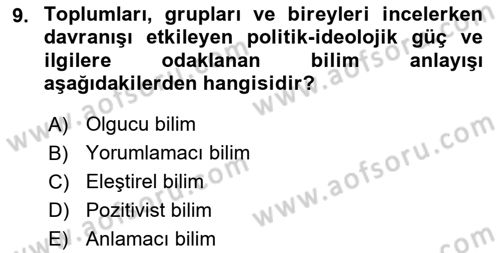 Sosyal Bilimlerde Araştırma Yöntemleri Dersi 2019 - 2020 Yılı (Vize) Ara Sınav Soruları 9. Soru