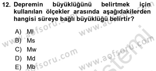 Afet Risk Azaltma Politikaları Dersi 2022 - 2023 Yılı (Final) Dönem Sonu Sınav Soruları 12. Soru