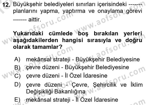 Afet Yönetimi 2 Dersi 2022 - 2023 Yılı Yaz Okulu Sınav Soruları 12. Soru