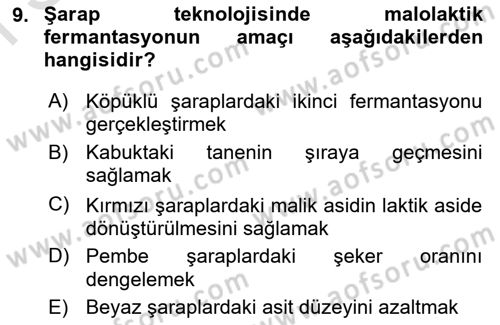 İçecek Bilgisi Dersi 2022 - 2023 Yılı (Final) Dönem Sonu Sınav Soruları 9. Soru