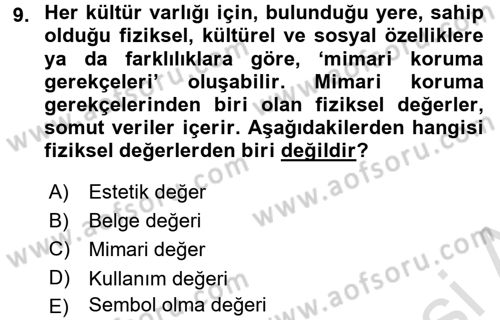 Arkeolojik Alan Yönetimi Dersi 2015 - 2016 Yılı (Final) Dönem Sonu Sınav Soruları 9. Soru