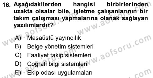 Büro Teknolojileri Dersi 2021 - 2022 Yılı (Vize) Ara Sınav Soruları 16. Soru