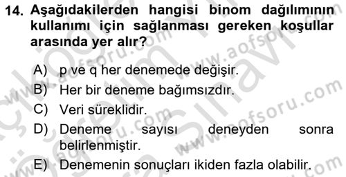 Veri Analizi Ve Değerlendirme Dersi 2023 - 2024 Yılı (Vize) Ara Sınav Soruları 14. Soru