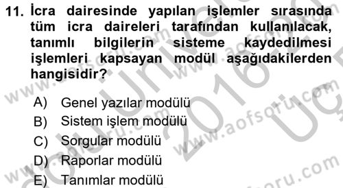 Ulusal Yargı Ağı Projesi 2 Dersi 2016 - 2017 Yılı 3 Ders Sınav Soruları 11. Soru