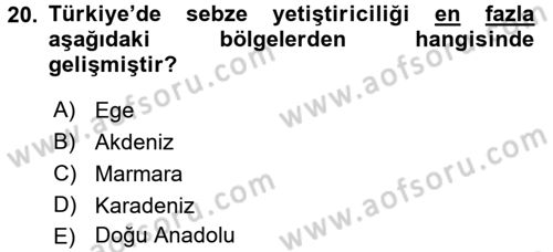 Gıda Coğrafyası Dersi 2017 - 2018 Yılı (Vize) Ara Sınav Soruları 20. Soru