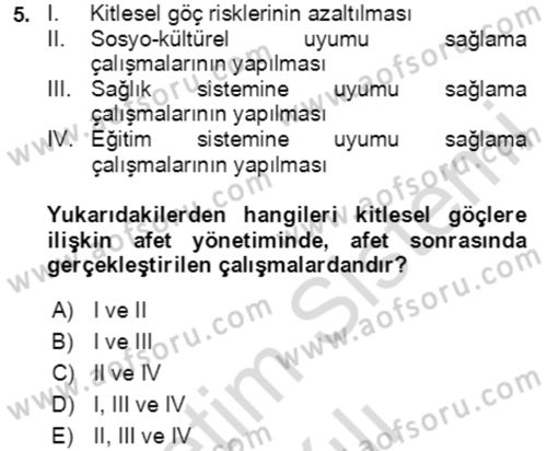 Göç Ve Göçmen Sorunları Dersi 2023 - 2024 Yılı Yaz Okulu Sınav Soruları 5. Soru